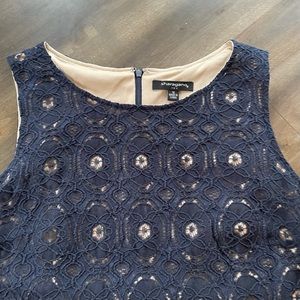 SHARAGANO Navy Blue Lace Shift Dress Size 16